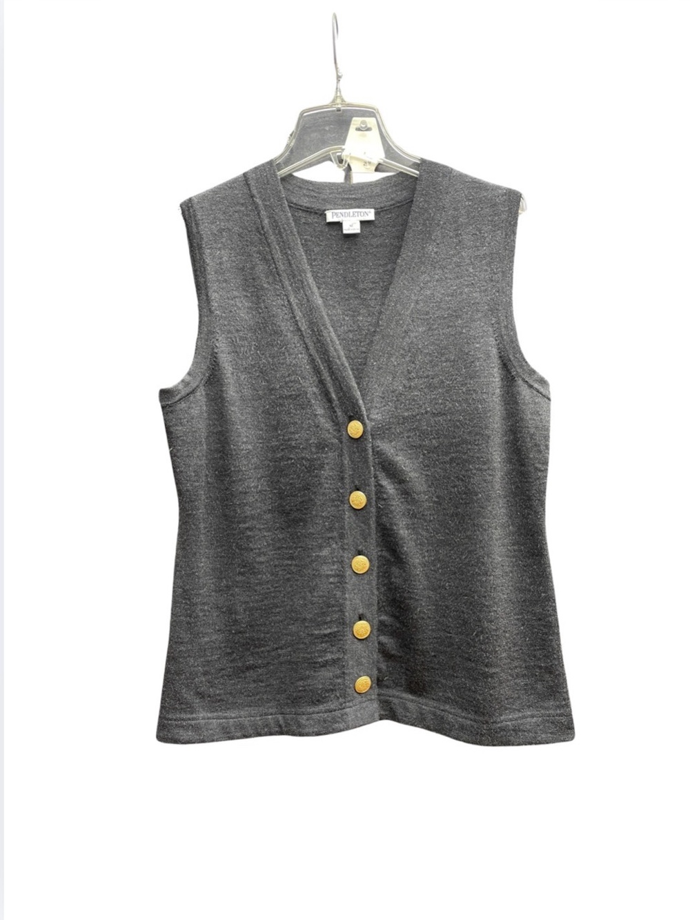 Pendleton Vintahe Deep Gray Gold Button Merino Wool Vest Sz M